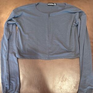 PrettyLittleThing Dusty Blue Long Sleeve Crop Top